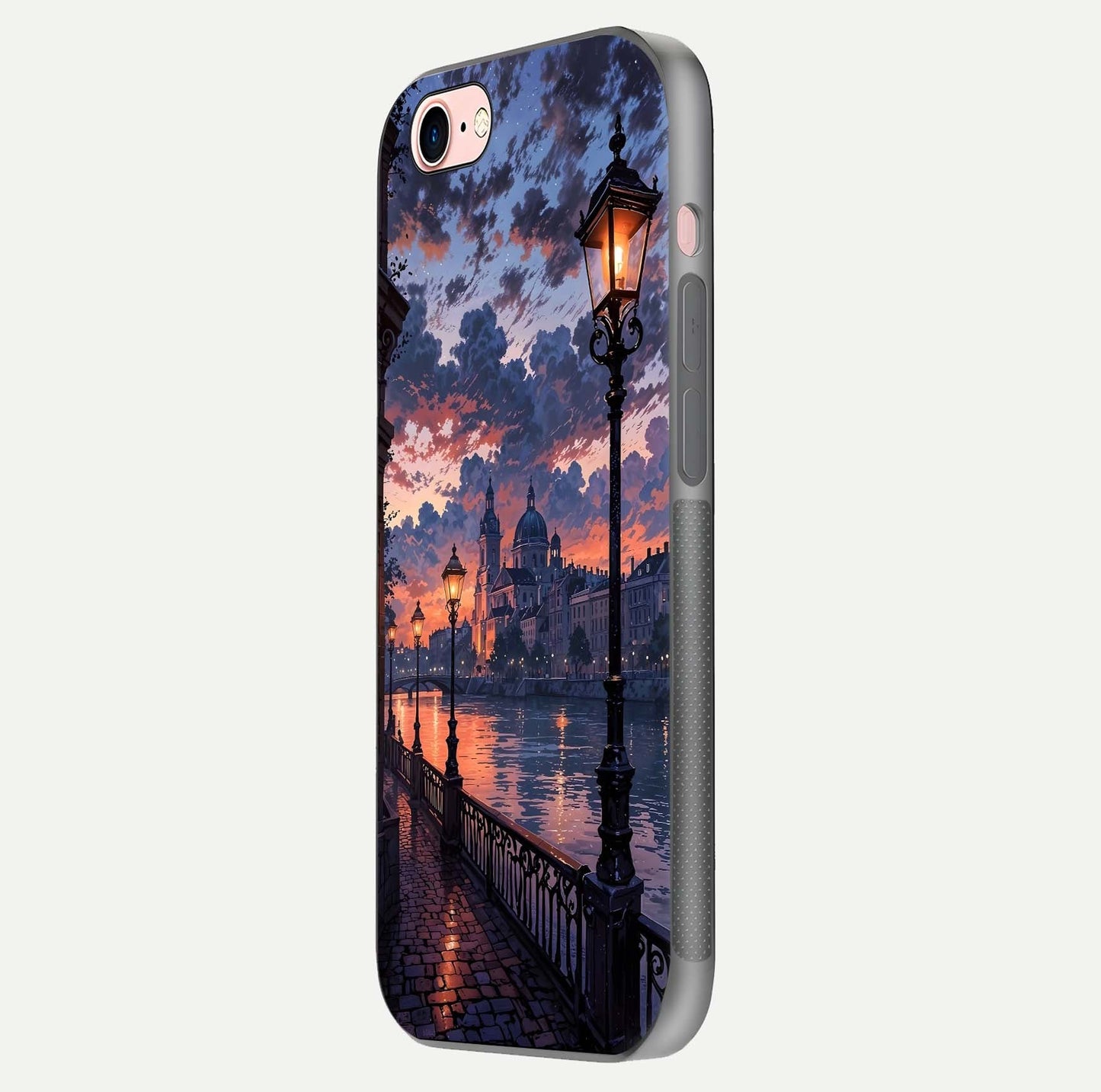 Twilight River Lights Glass Case for iPhone 6 Plus side-angle image showing reflections, lighting, and gradient tones
