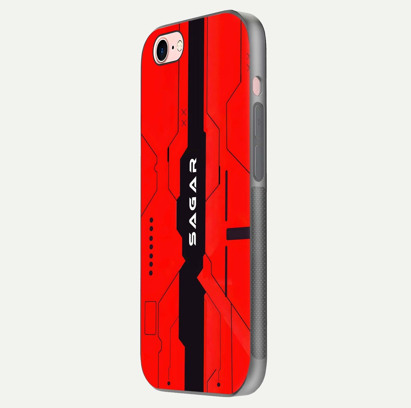 Voltage Rise CYBERPUNK Custom Name Glass Case for iPhone 6 Plus side-angle image showing gloss and cyberpunk detail