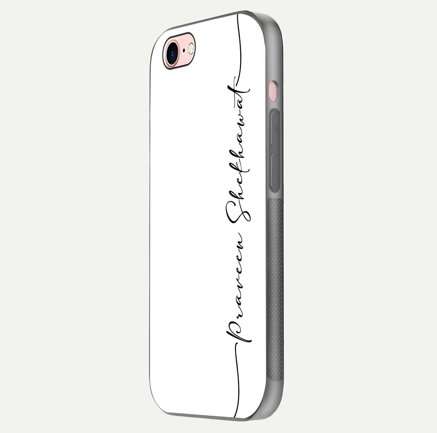 White Tune Custom Name Glass Case for iPhone 6 Plus side-angle image showing shine, gloss, and minimal tone