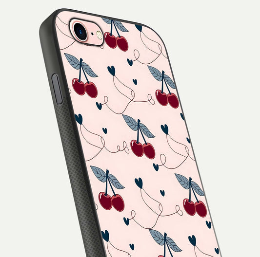Cherry Heart Line Glass Case for iPhone 6 Plus close-up showing heart outline and HD reflection gloss