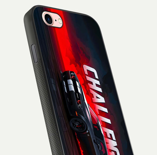 Crimson Challenger Fury Glass Case for iPhone 6 Plus close-up highlighting car details and reflection depth