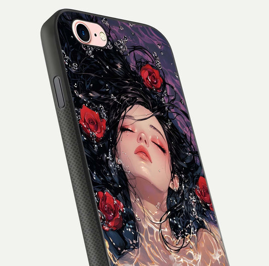 Crimson Rose Serenity Glass Case for iPhone 6 Plus close-up highlighting rose gradient and reflection detail