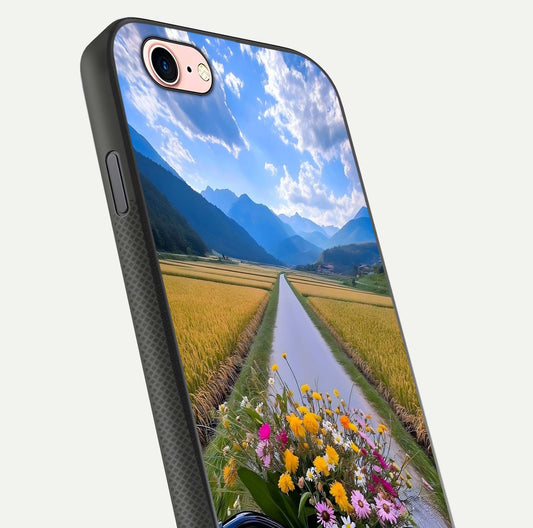 Golden Field Journey Glass Case for iPhone 6 Plus close-up angled shot showing sunlight tones and reflection clarity