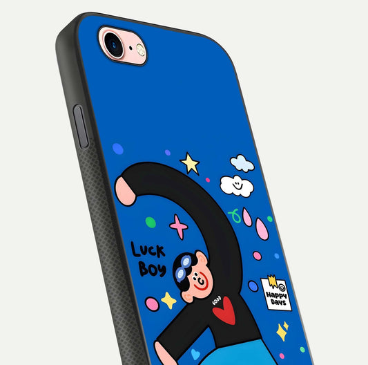 Happy Luck Vibe Glass Case for iPhone 6 Plus close-up angled shot showing color details and reflection shine