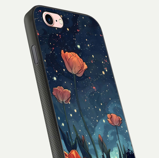 Midnight Tulip Glow Glass Case for iPhone 6 Plus close-up angled shot showing petal details and reflection glow