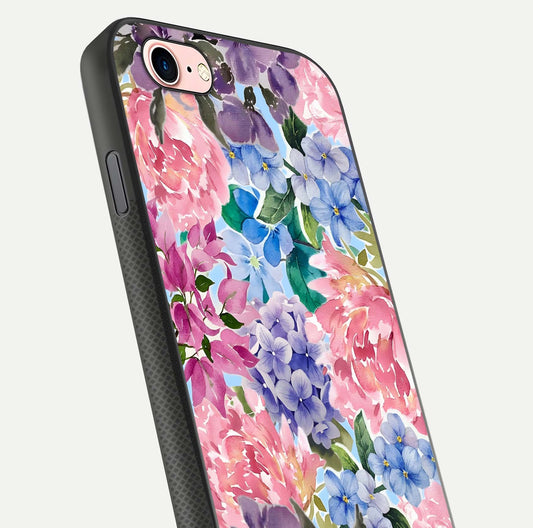 Pastel Floral Mix Glass Case for iPhone 6 Plus close-up angled shot highlighting flower detail and reflection