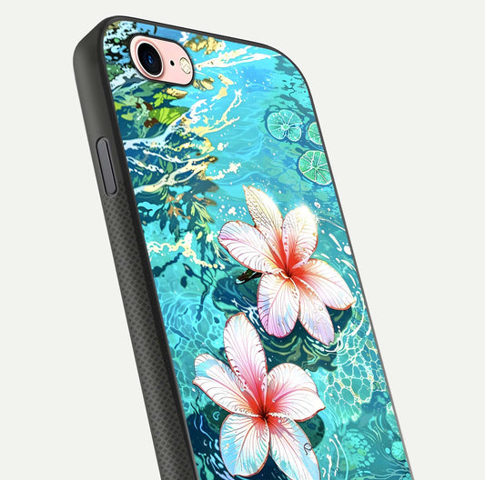 Pink Flowers in Water Glass Case for iPhone 6 Plus close-up angled shot highlighting water ripple and reflection