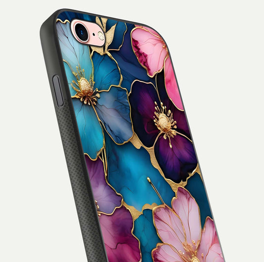 Sparkle Floral Glass Case for iPhone 6 Plus close-up angled shot highlighting shimmer details and reflection