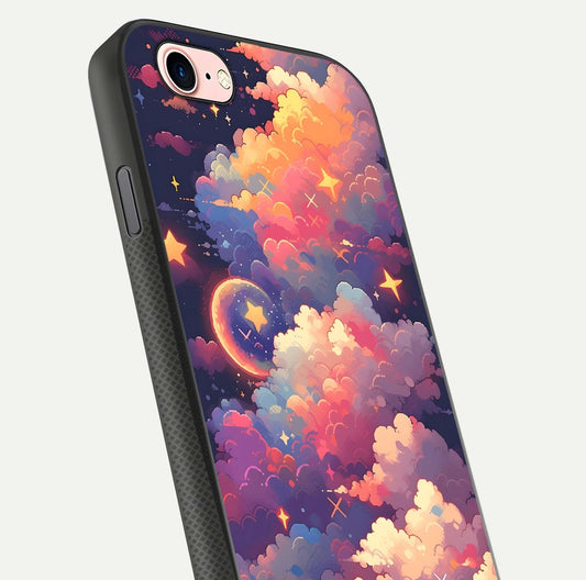 Starlit Dream Clouds Glass Case for iPhone 6 Plus close-up angled shot highlighting cloud texture and reflection