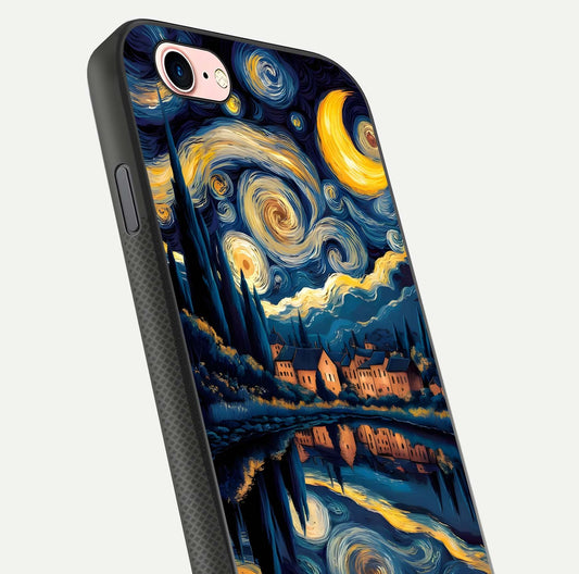 Starry Sky Serenity Glass Case for iPhone 6 Plus close-up angled shot highlighting light reflection and blue hues