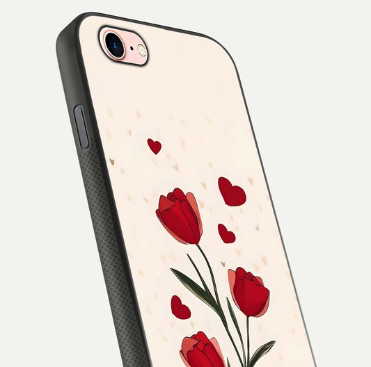 Tulip With Heart Glass Case for iPhone 6 Plus close-up angled shot highlighting petal details and reflection