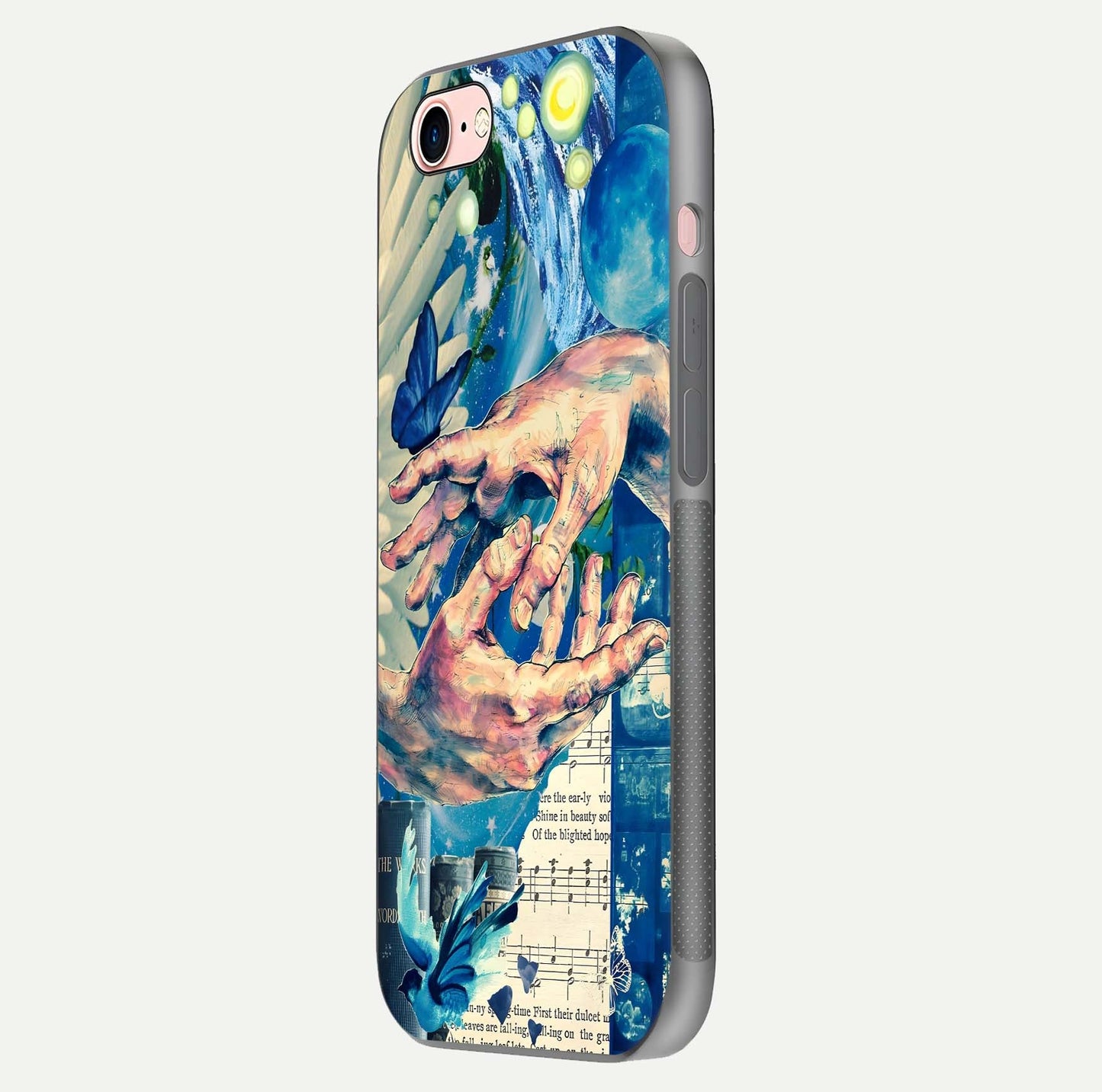 Aesthetic Divider Glass Case for iPhone 16 Pro side-angle image showing divider pattern print, camera module, and glossy finish reflection