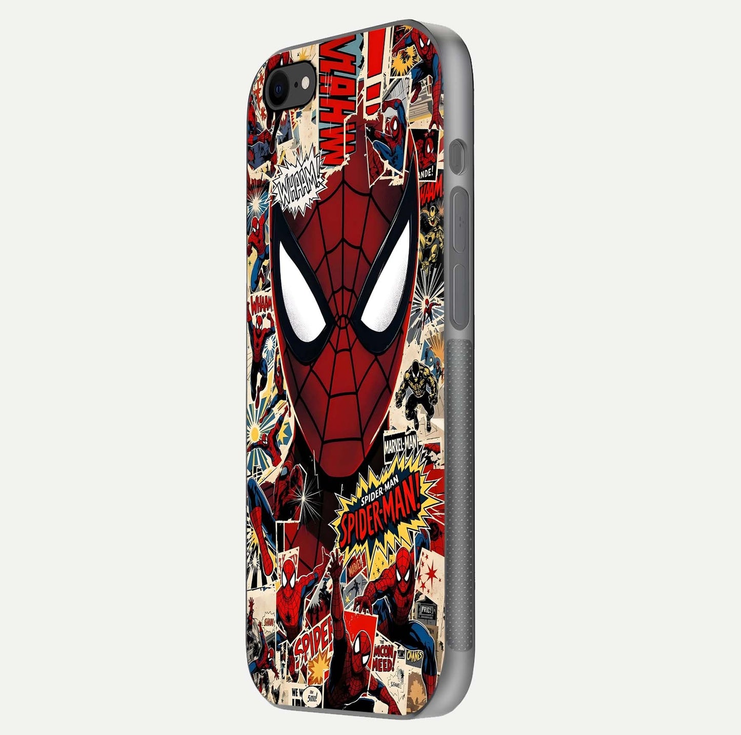 Aesthetic Wonder Spider Glass Case for iPhone 16 Pro side-angle shot showing red-blue tones and durable protective frame