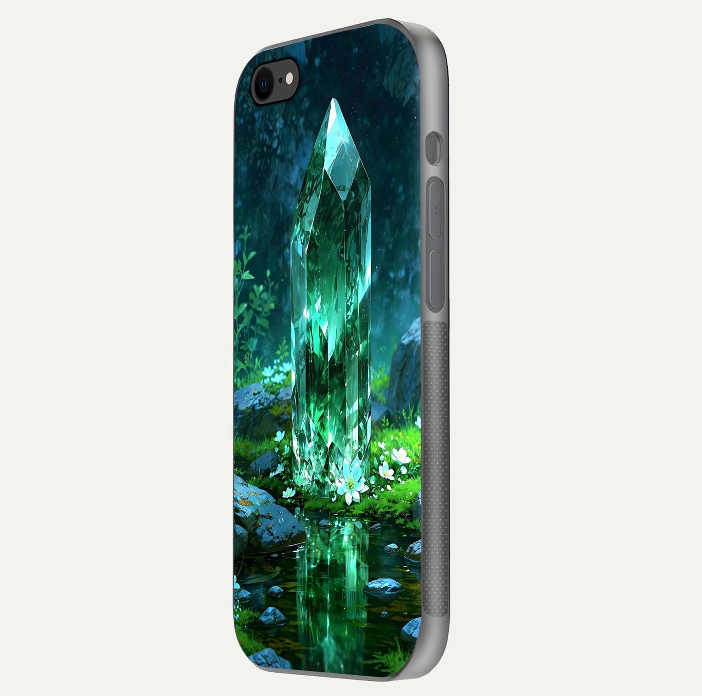 Emerald Light Crystal Glass Case for iPhone 7 side-angle image showing gloss reflection and curved border