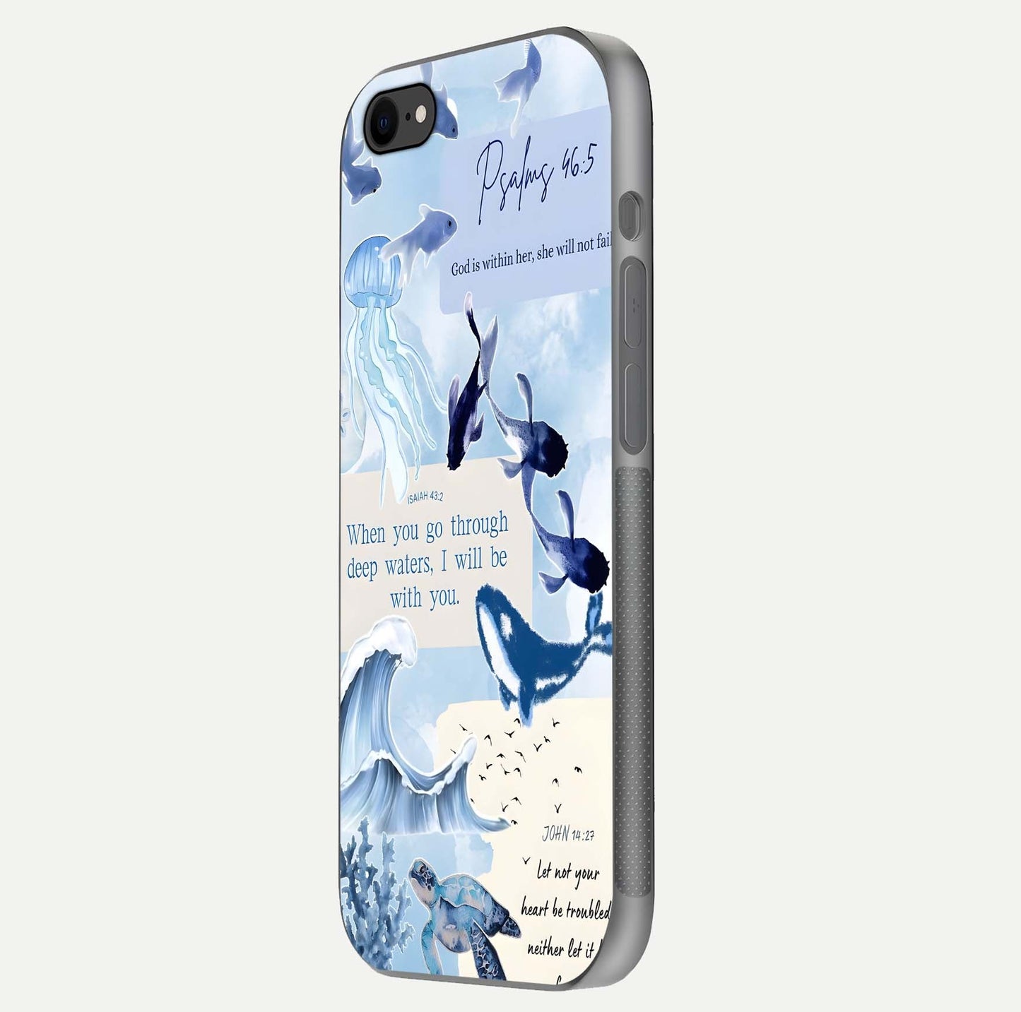 Faithful Ocean Promise Glass Case for iPhone 7 side-angle photo showing reflection glow and color clarity