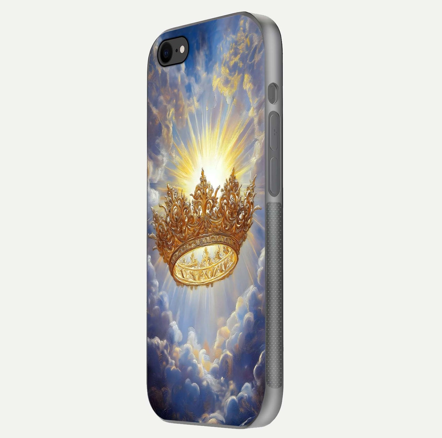 Heavenly Crown Light Glass Case for iPhone 7 side-angle image showing reflection brilliance and elegant divine art