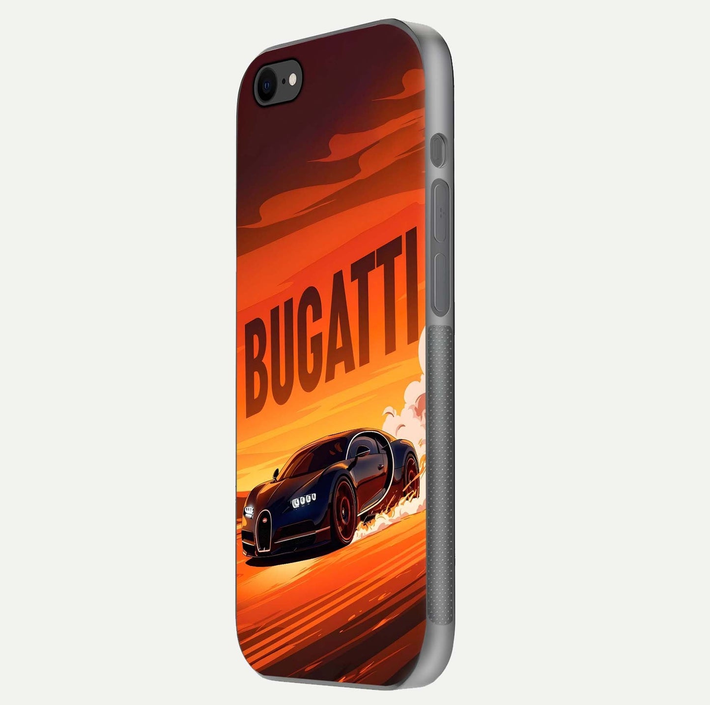 Inferno Bugatti Storm Glass Case for iPhone 7 side-angle image showing reflection glow and vibrant red tones