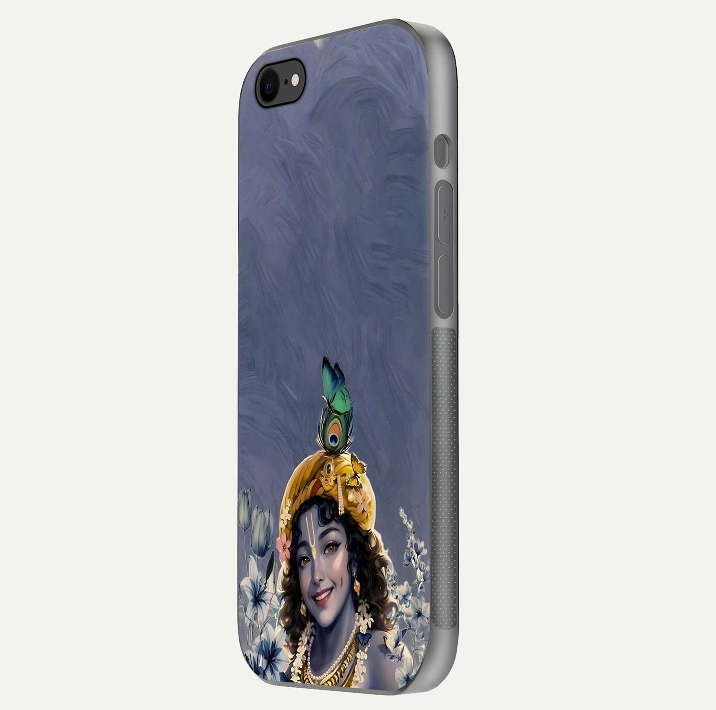 Lord Krishna Glass Case for iPhone 7 side-angle image emphasizing premium reflection and sacred motif