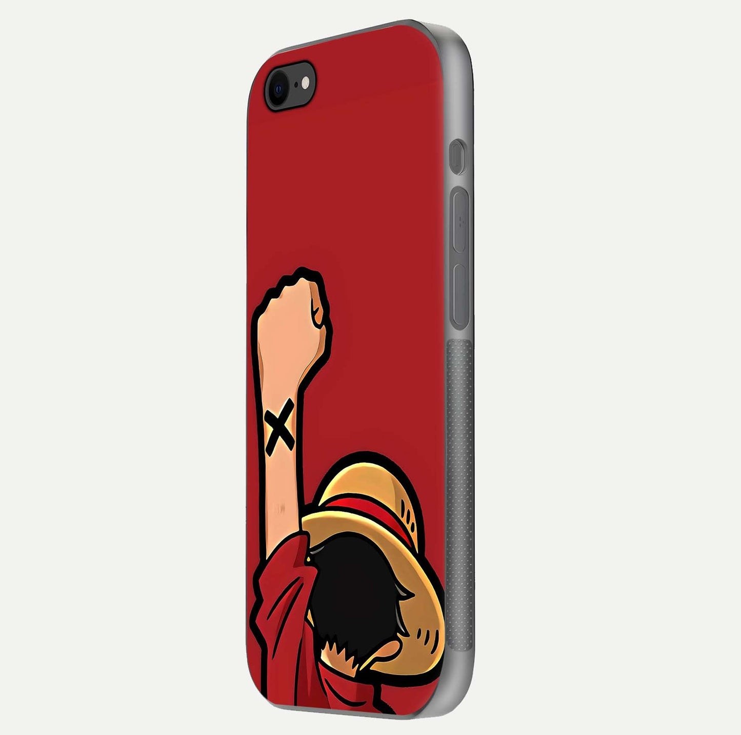 Luffy X Spirit Glass Case for iPhone 7 side-angle image highlighting reflection strength and anime print
