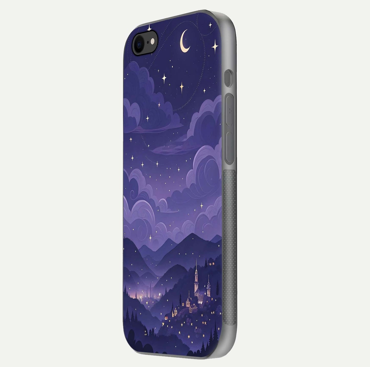 Minimal Night View Glass Case for iPhone 7 side-angle image showing subtle reflection and urban design