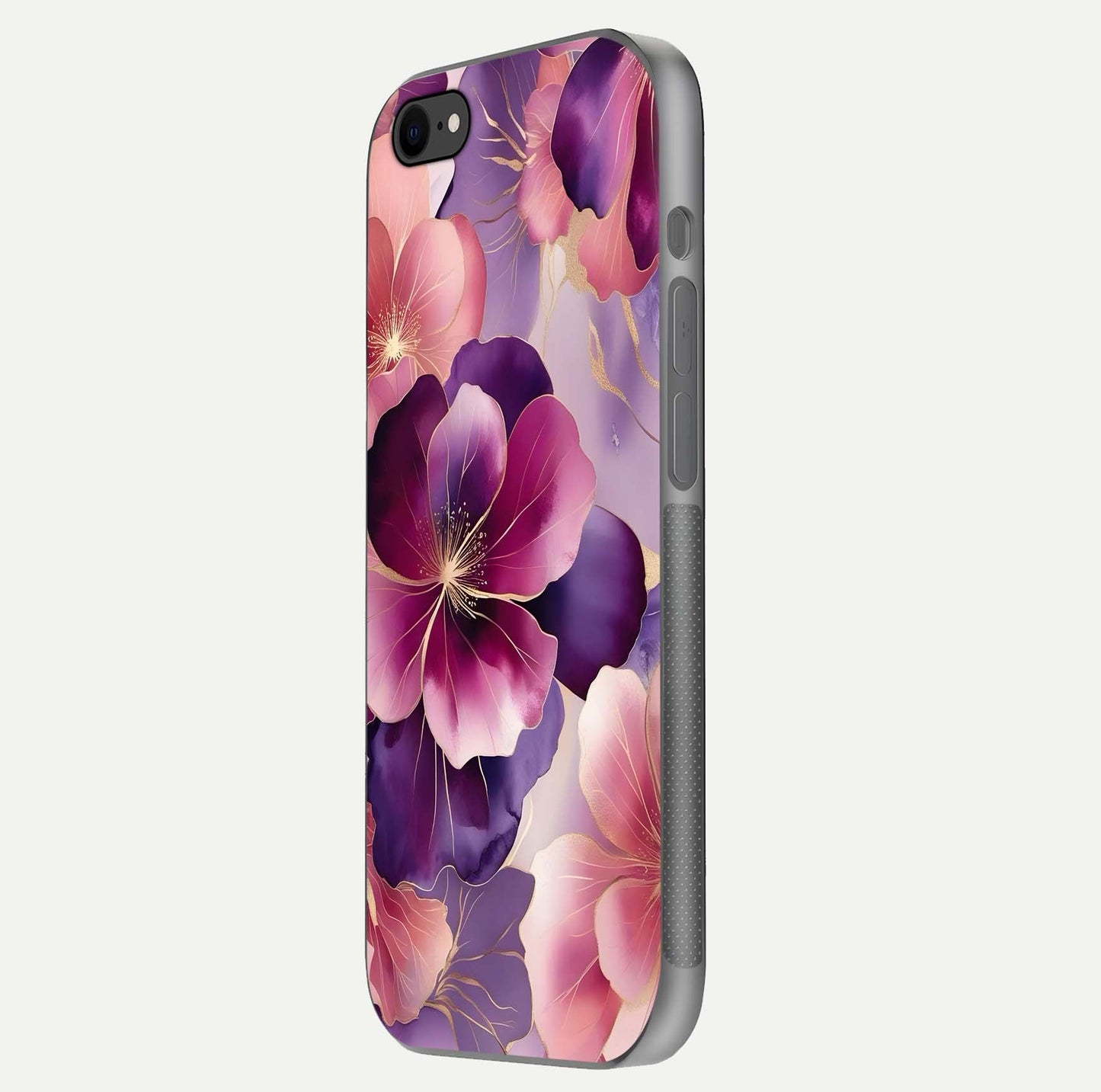 Pink Bouquet Florals Glass Case for iPhone 7 side-angle image showing floral texture and reflection clarity