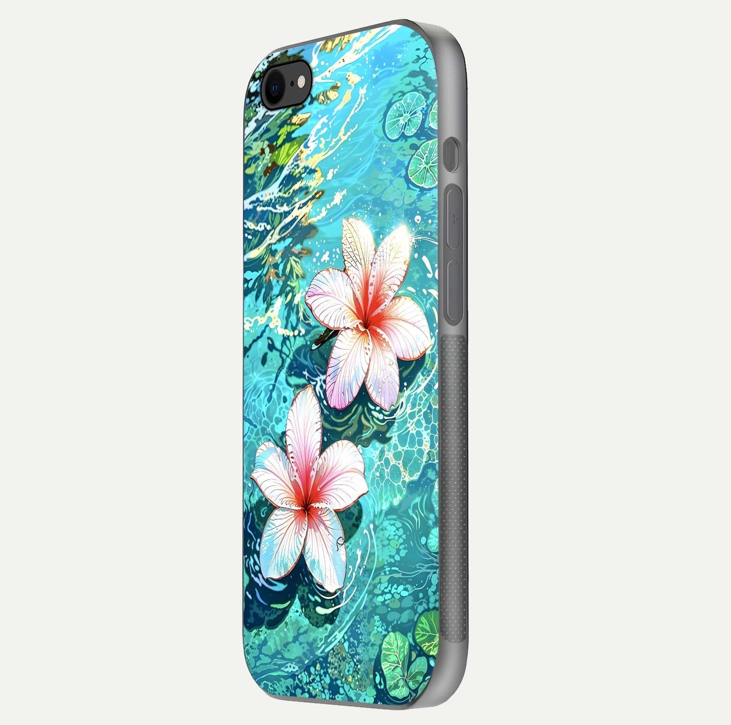 Pink Flowers in Water Glass Case for iPhone 7 side-angle image showing reflection and depth of detail