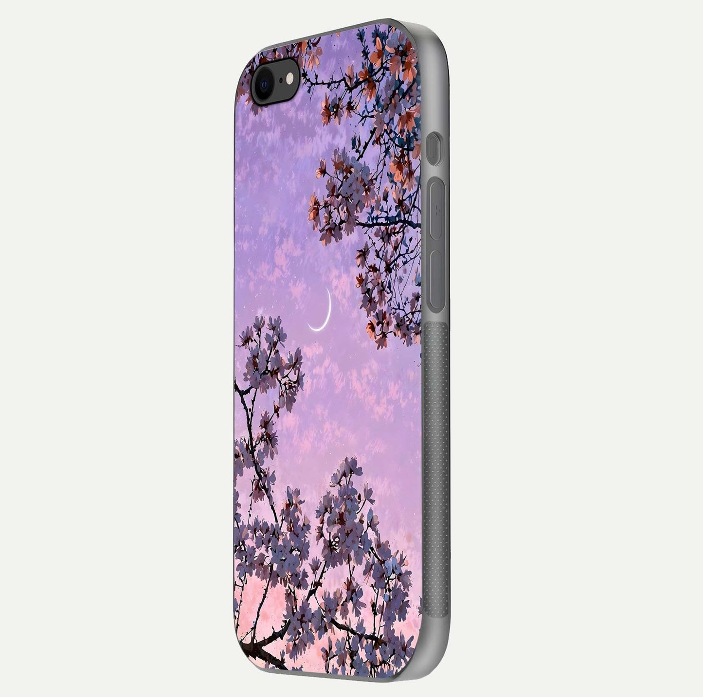 Purple Serenity Moon Glass Case for iPhone 7 side-angle image showing reflection and lunar art precision
