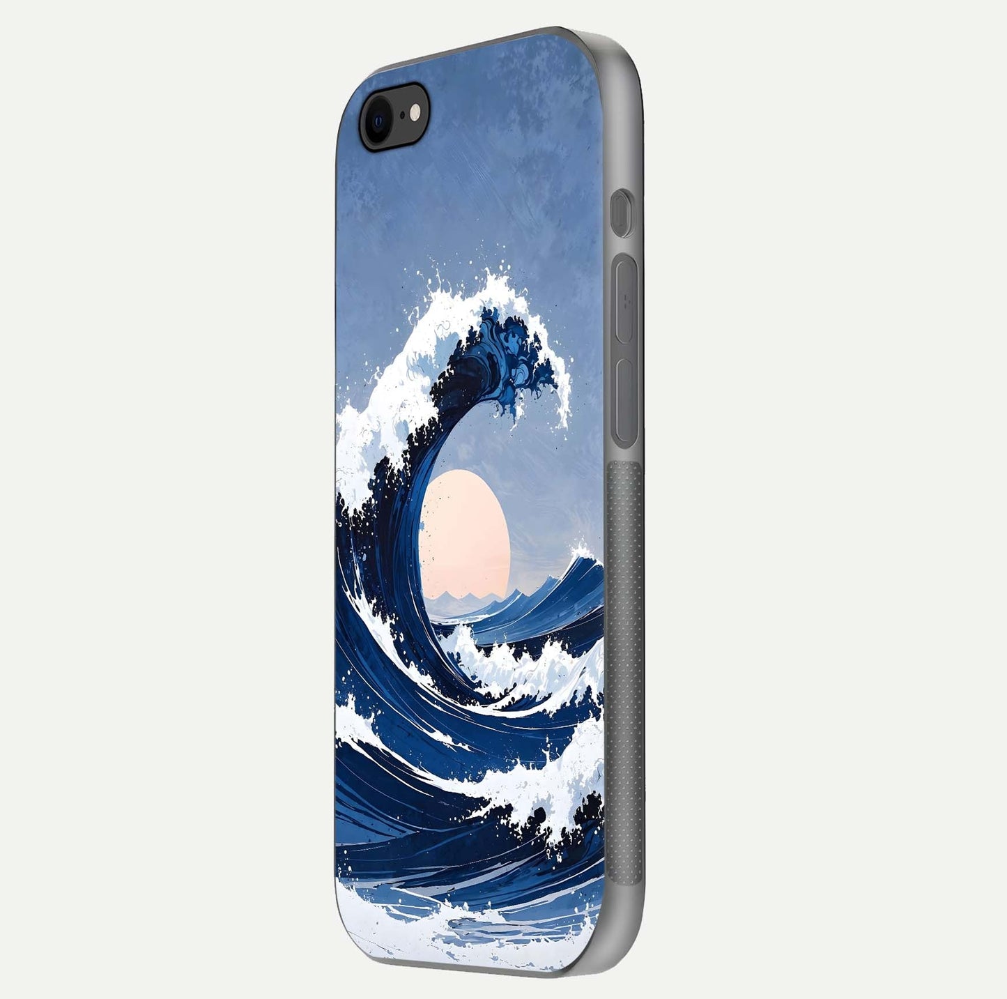 Rising Tide Power Glass Case for iPhone 7 side-angle image showing shine and detailed ocean art