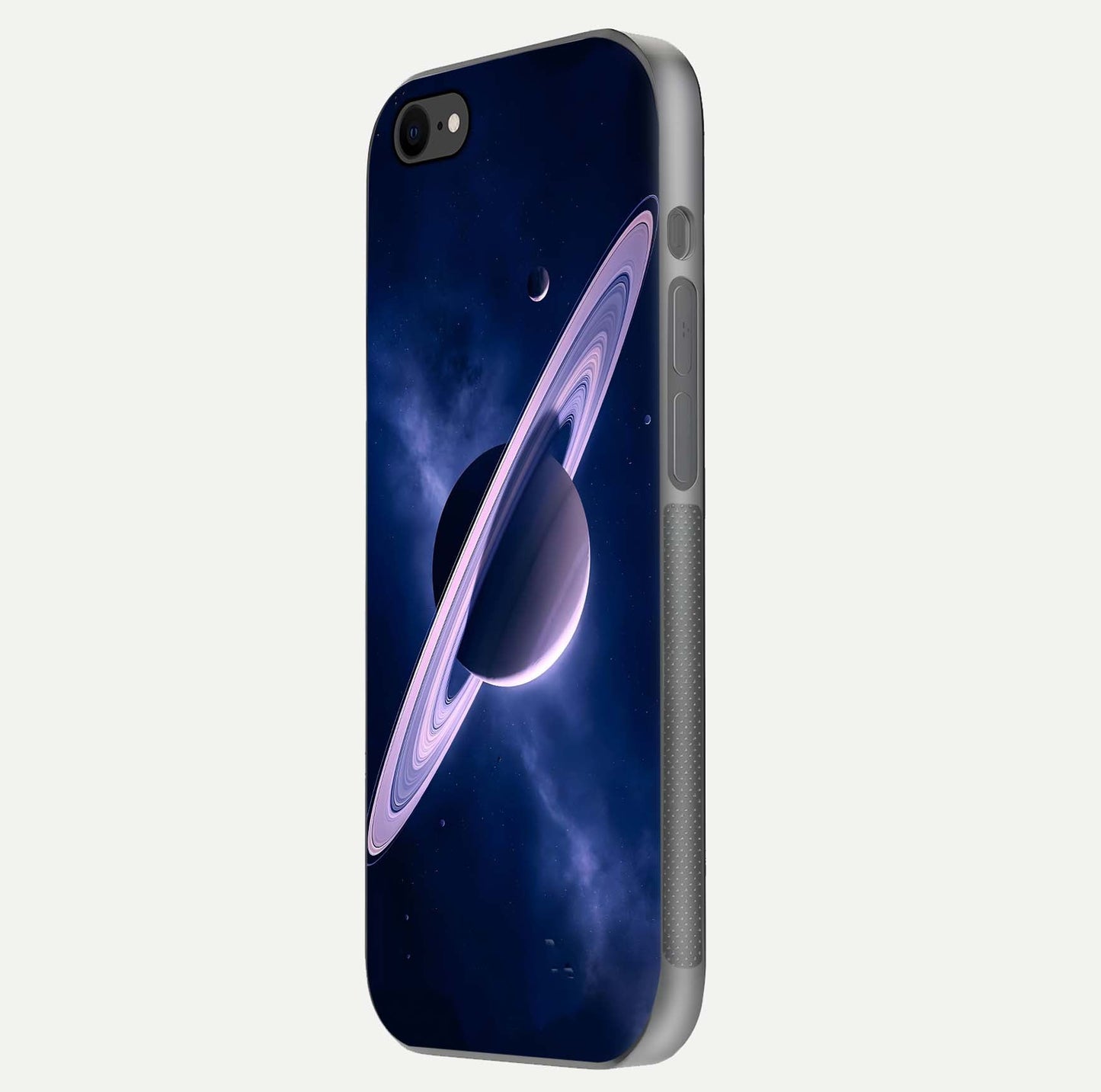 Saturn Ring Mystique Glass Case for iPhone 7 side-angle image showing shine and galaxy ring focus