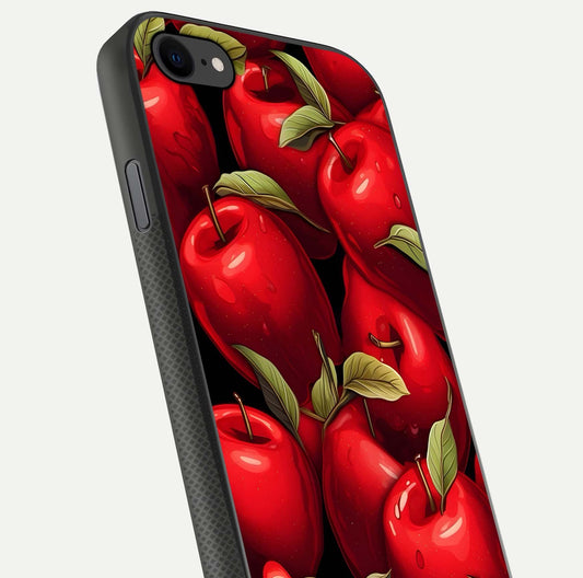 Apple Pattern Glass Case for iPhone 7 close-up angle showing pattern texture and shine reflection