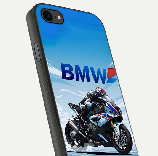 BMW Power Drift Glass Case for iPhone 7 close-up view highlighting motion streaks and gloss shine