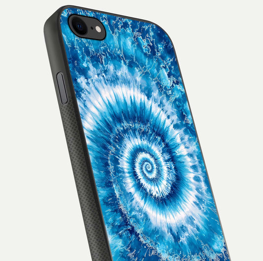 Blue Galaxy Wave Glass Case for iPhone 7 close-up highlighting fluid wave motion and deep-blue reflection
