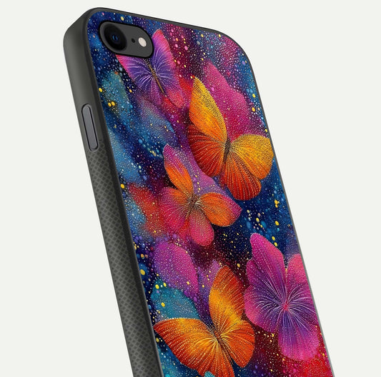Butterfly Dream Mist Glass Case for iPhone 7 close-up capturing wing pattern detail and glossy finish texture