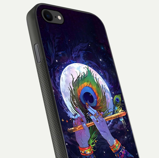 Krishna Hands Art Glass Case for iPhone 7 close-up angled shot showing detailed hand design and shine