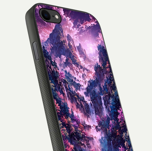 Mystic Cascade Peaks Glass Case for iPhone 7 close-up angled shot showing peak reflections and color gradient