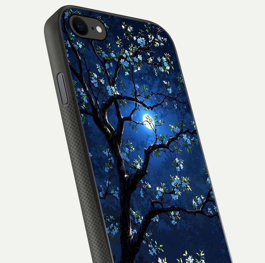 Mystic Floral Night Glass Case for iPhone 7 close-up angled shot highlighting petal detail and HD reflection