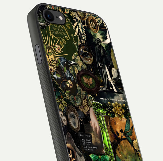 Mystic Woods Secret Glass Case for iPhone 7 close-up angled shot highlighting tree texture and reflection