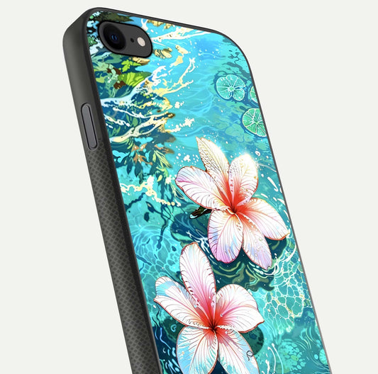 Pink Flowers in Water Glass Case for iPhone 7 close-up angled shot highlighting water ripple and reflection