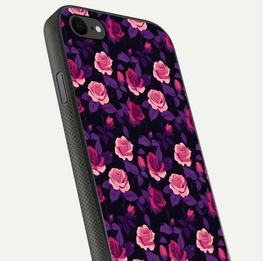 Rose Garden Twilight Glass Case for iPhone 7 close-up angled shot highlighting rose contrast and reflection