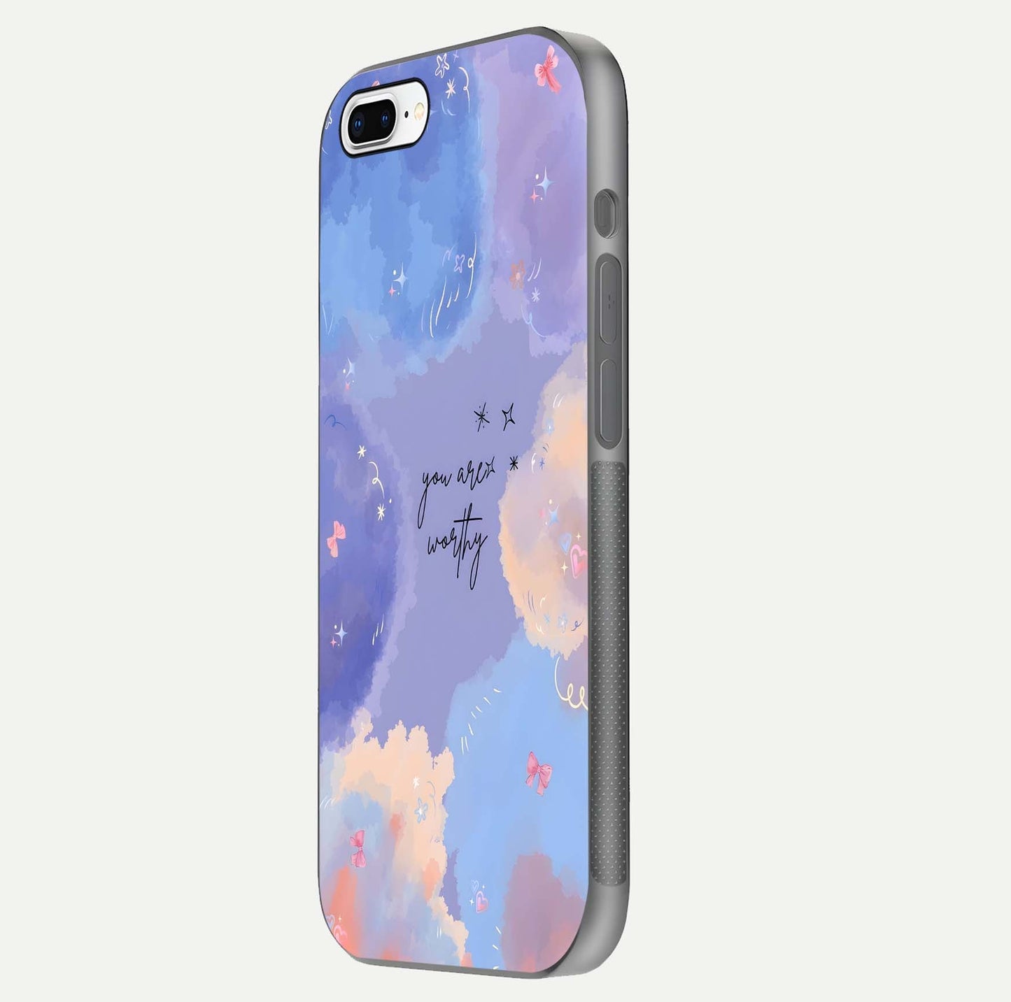 Celestial Cloud Magic Glass Case for iPhone 7 Plus side-angle photo showing edge reflection and dreamy texture
