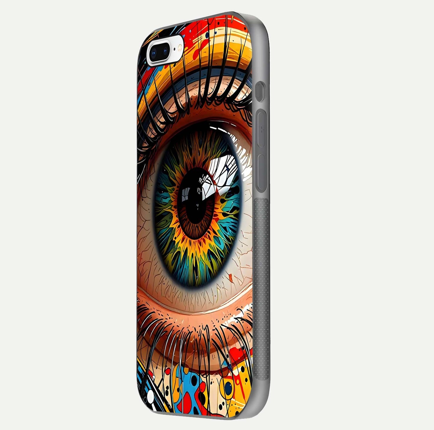Colorful Eye Glass Case for iPhone 7 Plus side-angle photo showing reflective surface and design detail