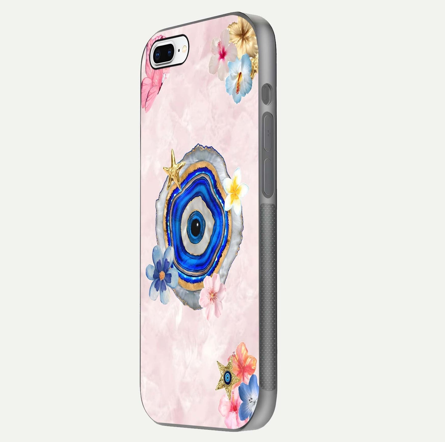 Divine Aura Bloom Glass Case for iPhone 7 Plus side-angle photo capturing reflection glow and premium polish