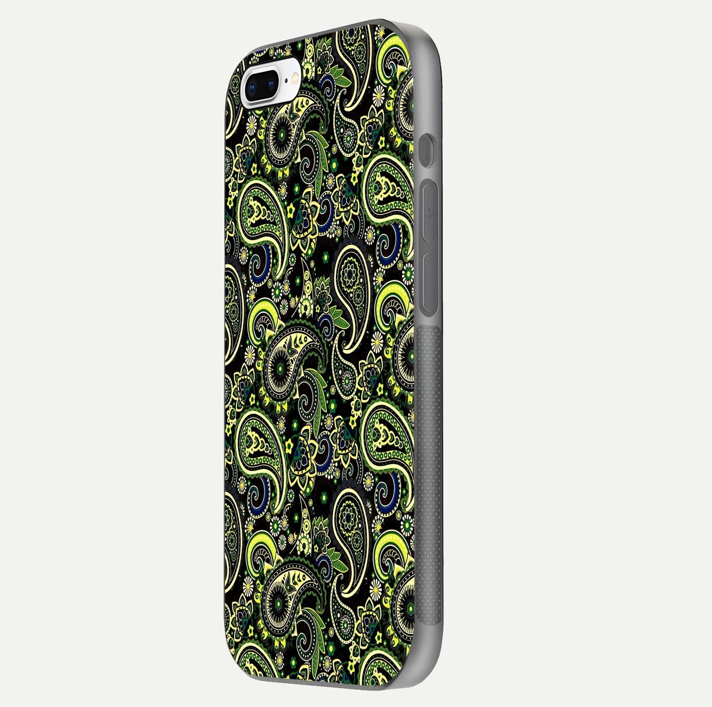 Green Mandala Pattern Glass Case for iPhone 7 Plus side-angle image showing reflection clarity and detailed pattern lines