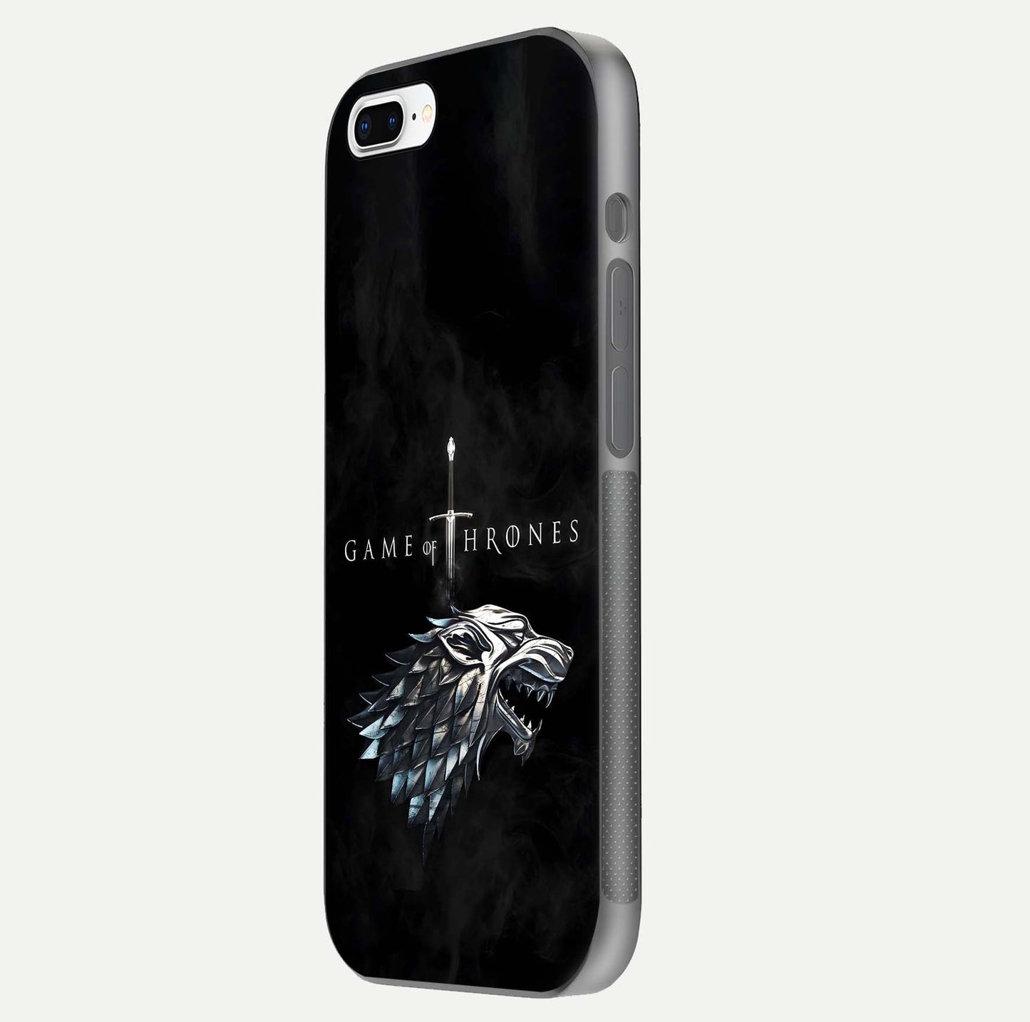 Throne Wolf Legacy Glass Case for iPhone 7 Plus side-angle image showing gloss, texture, and HD print