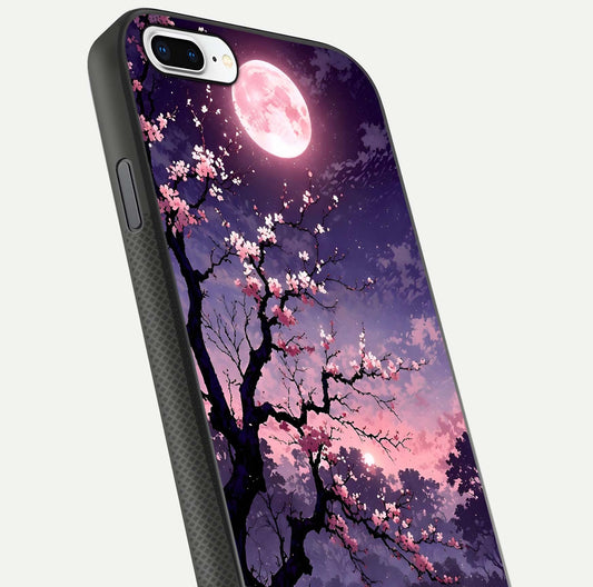 Blossom Pink Moon Glass Case for iPhone 7 Plus close-up shot showing pink tones, moon highlight, and reflection gloss
