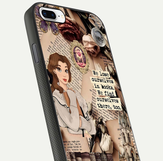 Bookish Dream World Glass Case for iPhone 7 Plus close-up shot highlighting book elements and reflection gloss