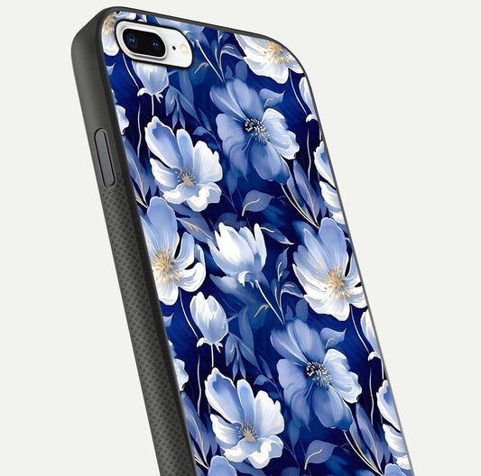 Cute Floral Patterns Glass Case for iPhone 7 Plus close-up highlighting flowers and gloss reflection