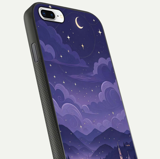 Minimal Night View Glass Case for iPhone 7 Plus close-up angled shot showing lights reflection and dark tone details