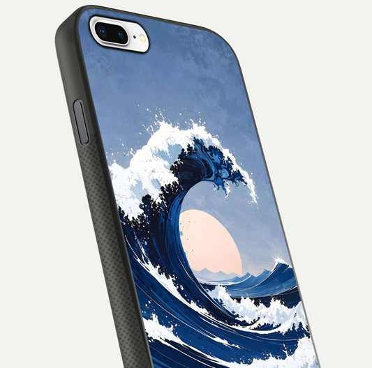 Rising Tide Power Glass Case for iPhone 7 Plus close-up angled shot highlighting water motion and reflection