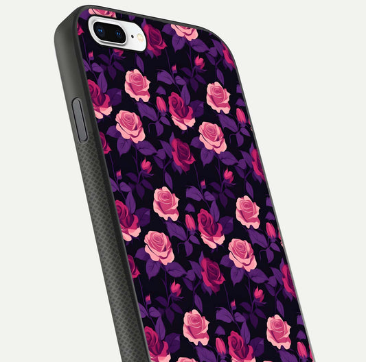 Rose Garden Twilight Glass Case for iPhone 7 Plus close-up angled shot highlighting rose contrast and reflection